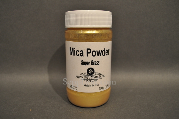 Sepp Gilding Workshop: Super Brass Mica Powder, 3.5oz clear plastic jar @ seppleaf.com